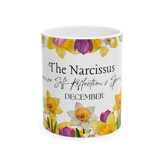 Daffodil & Narcissus December Floral Ceramic Mug — Self-Reflection & Growth by Printify