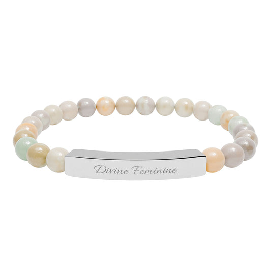 Engravable Natural Stone Bar Bracelet — Stretch Beaded Bracelet with Personalized Bar (‘Always Forever’ engraving) by Printify