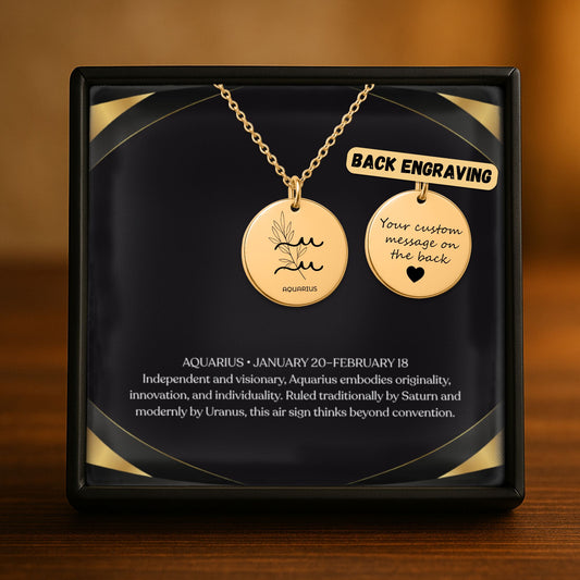 Aquarius Zodiac Coin Necklace – Minimalist Aquarius Pendant by OwnPrint