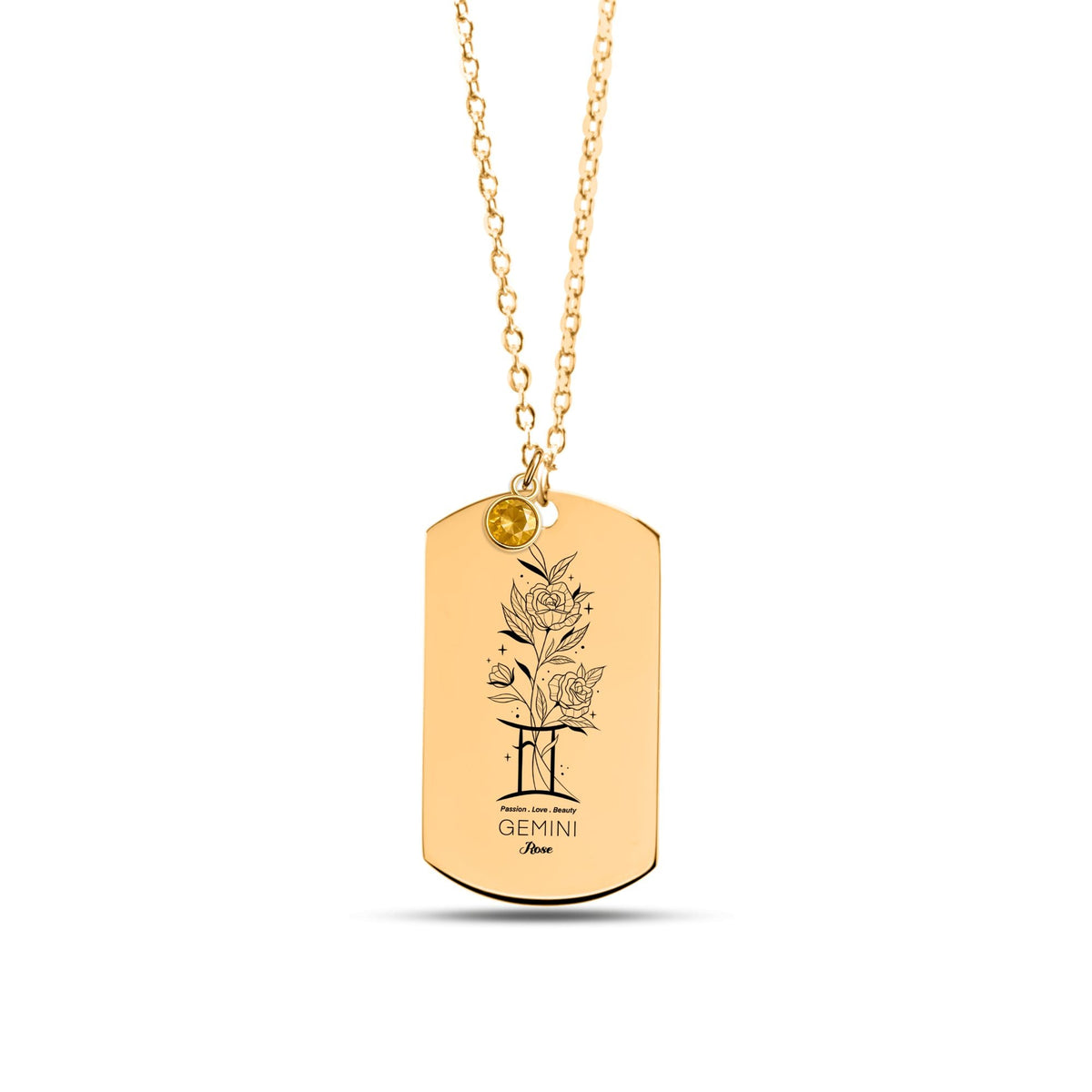 Gemini Birth Flower Necklace, Tag Necklace with Birthstone by OwnPrint
