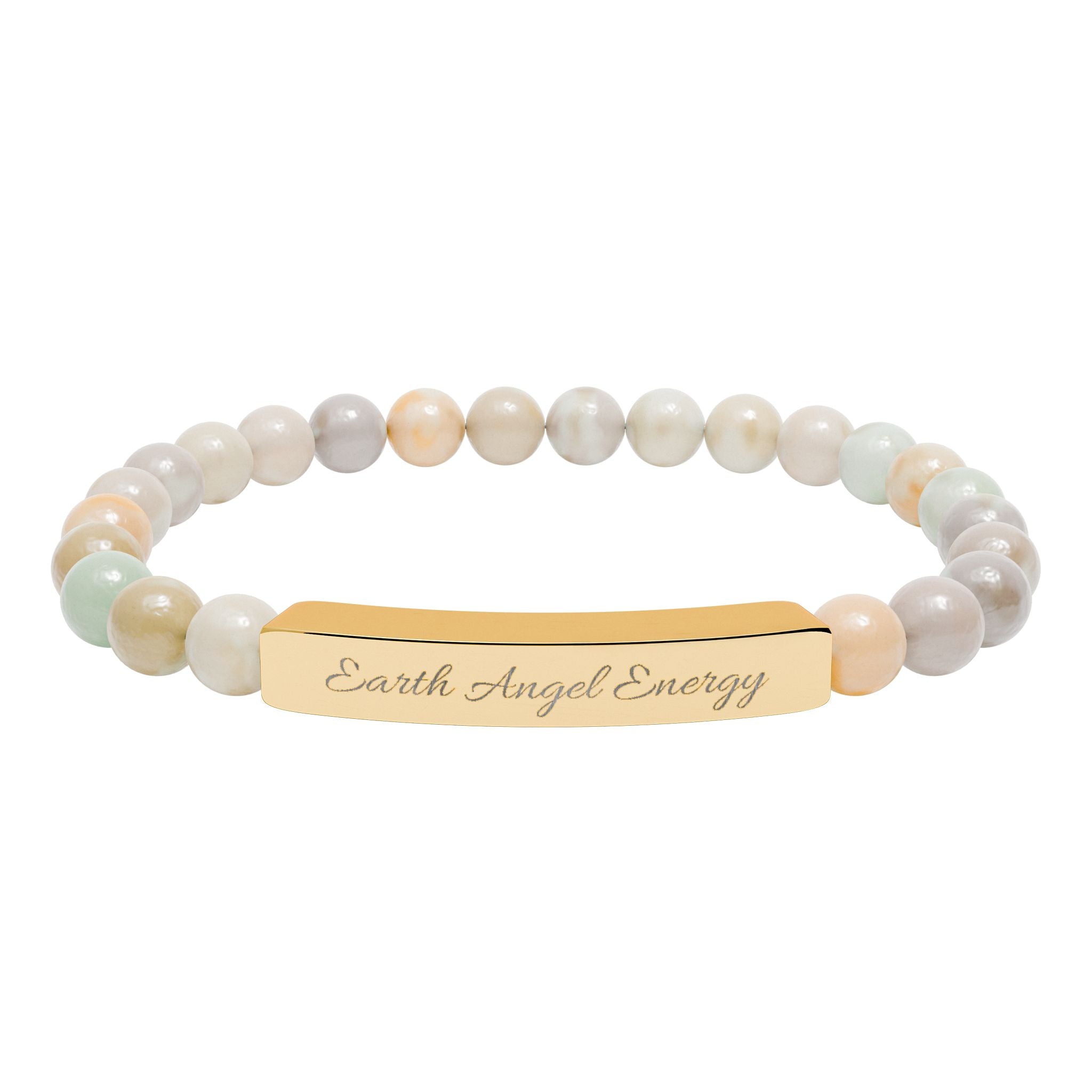 Engravable Natural Stone Bead Bracelet — Personalized Bar Stretch Bracelet by Printify