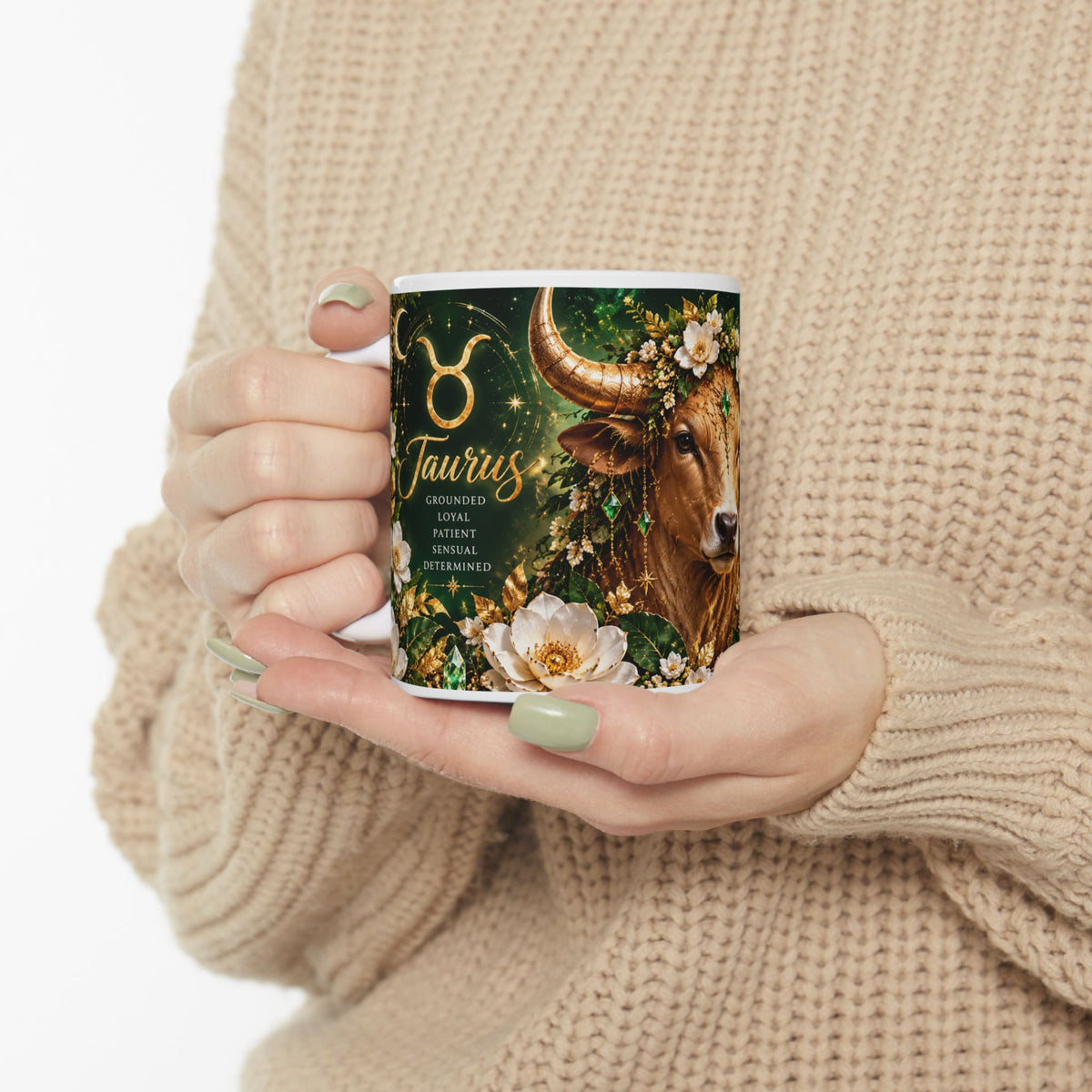 Rustic Floral Bull Ceramic Mug – Zodiac Taurus Coffee Cup (11oz/15oz) by Printify