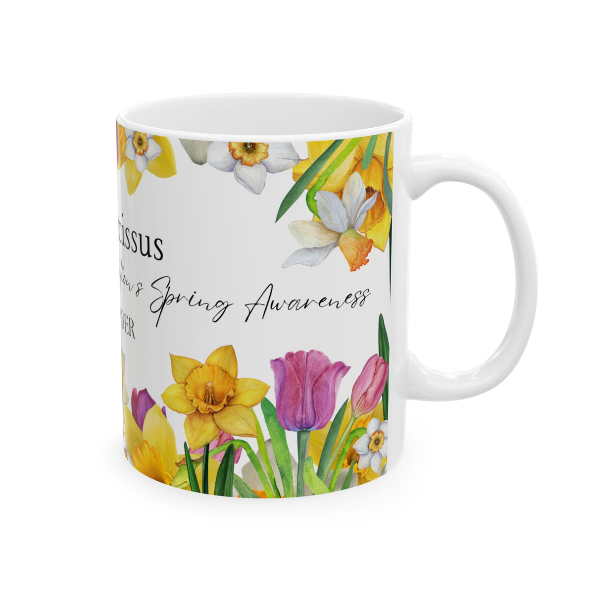 Daffodil & Narcissus December Floral Ceramic Mug — Self-Reflection & Growth by Printify