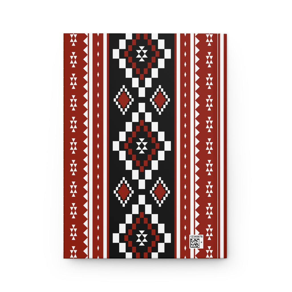 Tribal Geo Pattern Hardcover Journal — Red & Black Lined Notebook