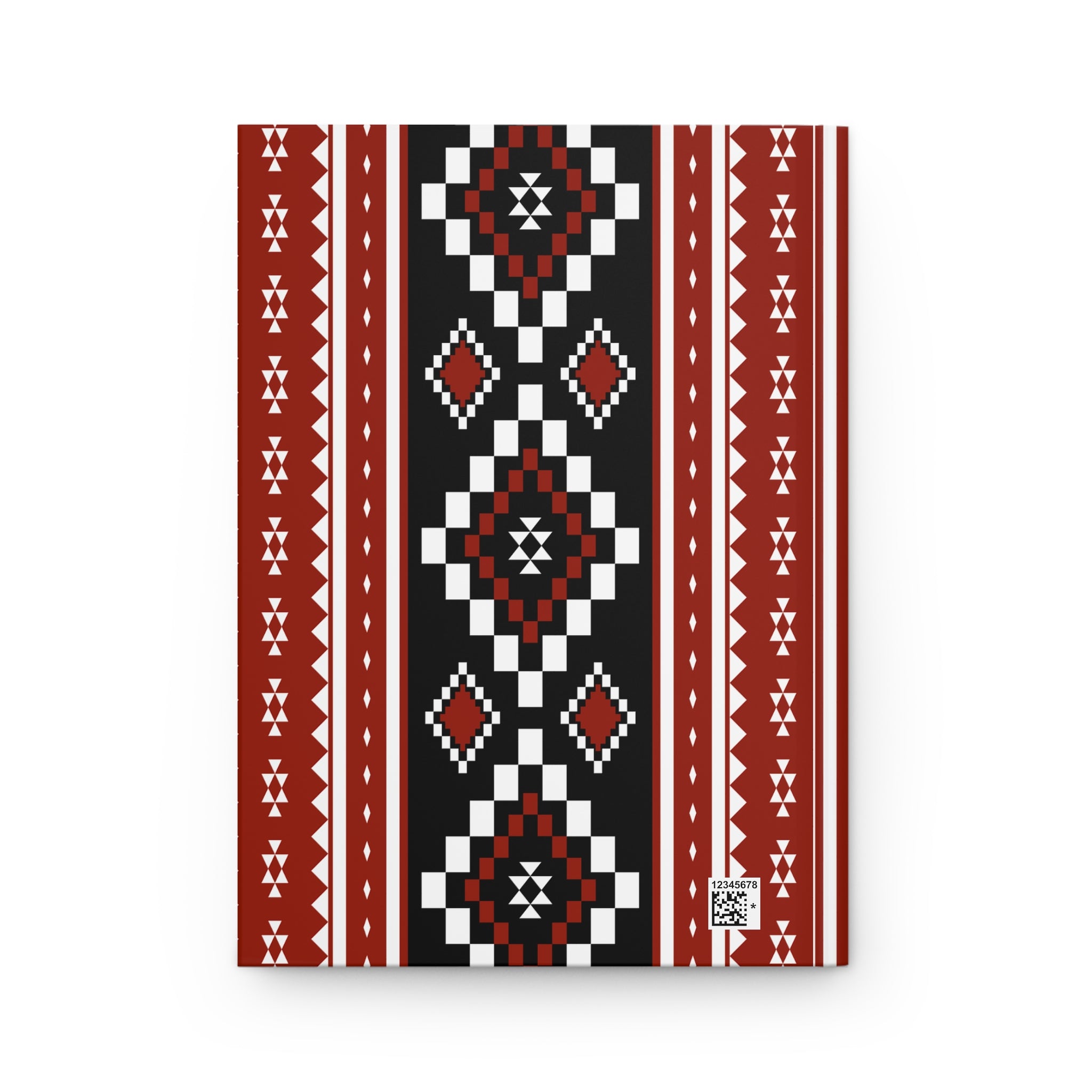 Tribal Geo Pattern Hardcover Journal — Red & Black Lined Notebook