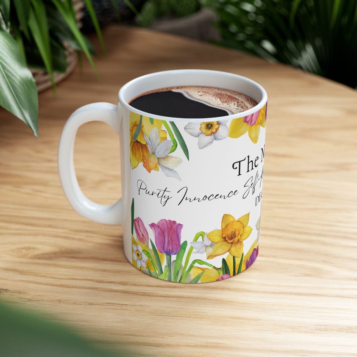 Daffodil & Narcissus December Floral Ceramic Mug — Self-Reflection & Growth by Printify