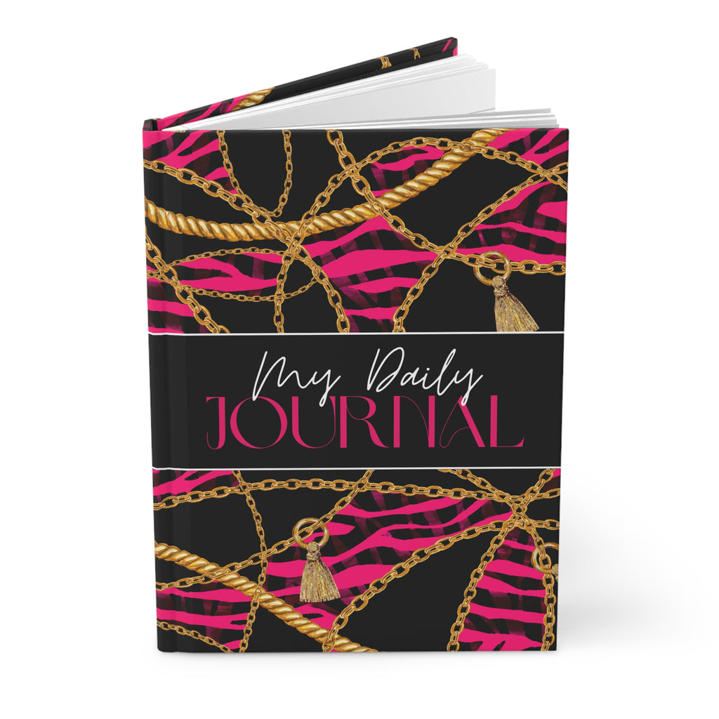 My Daily Journal — Pink Zebra & Gold Chain Hardcover Journal (Lined)