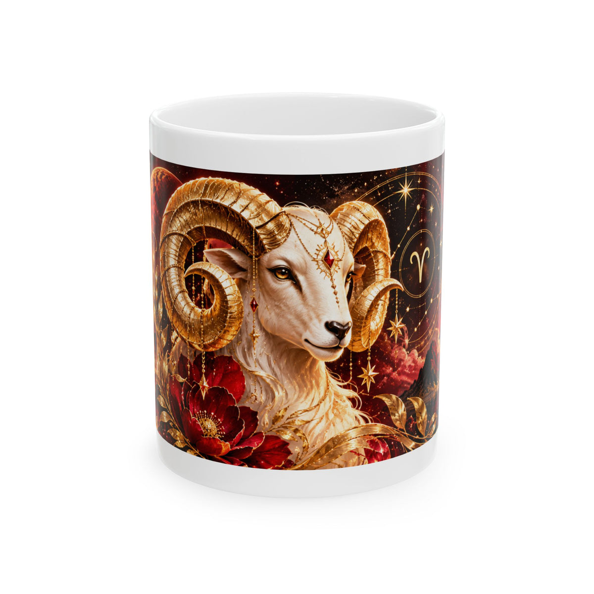 Aries Zodiac Mug – Golden Ram Ceramic Coffee Cup (11oz & 15oz) by Printify