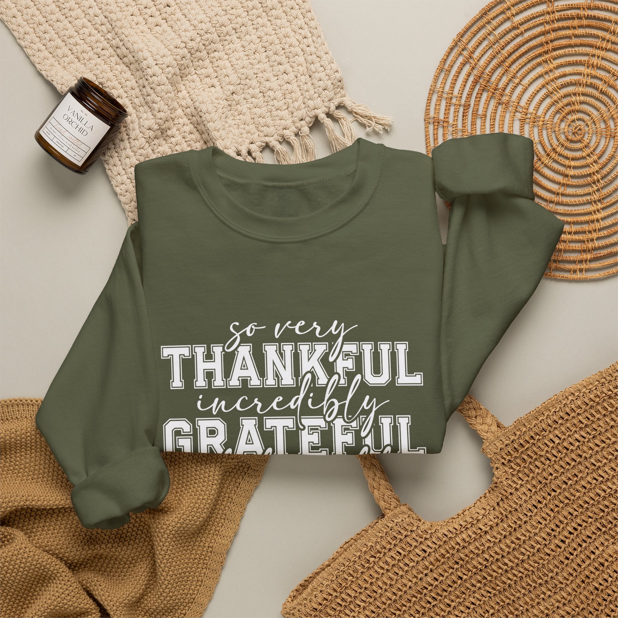 Thankful Grateful Blessed Crewneck Sweatshirt by Printify