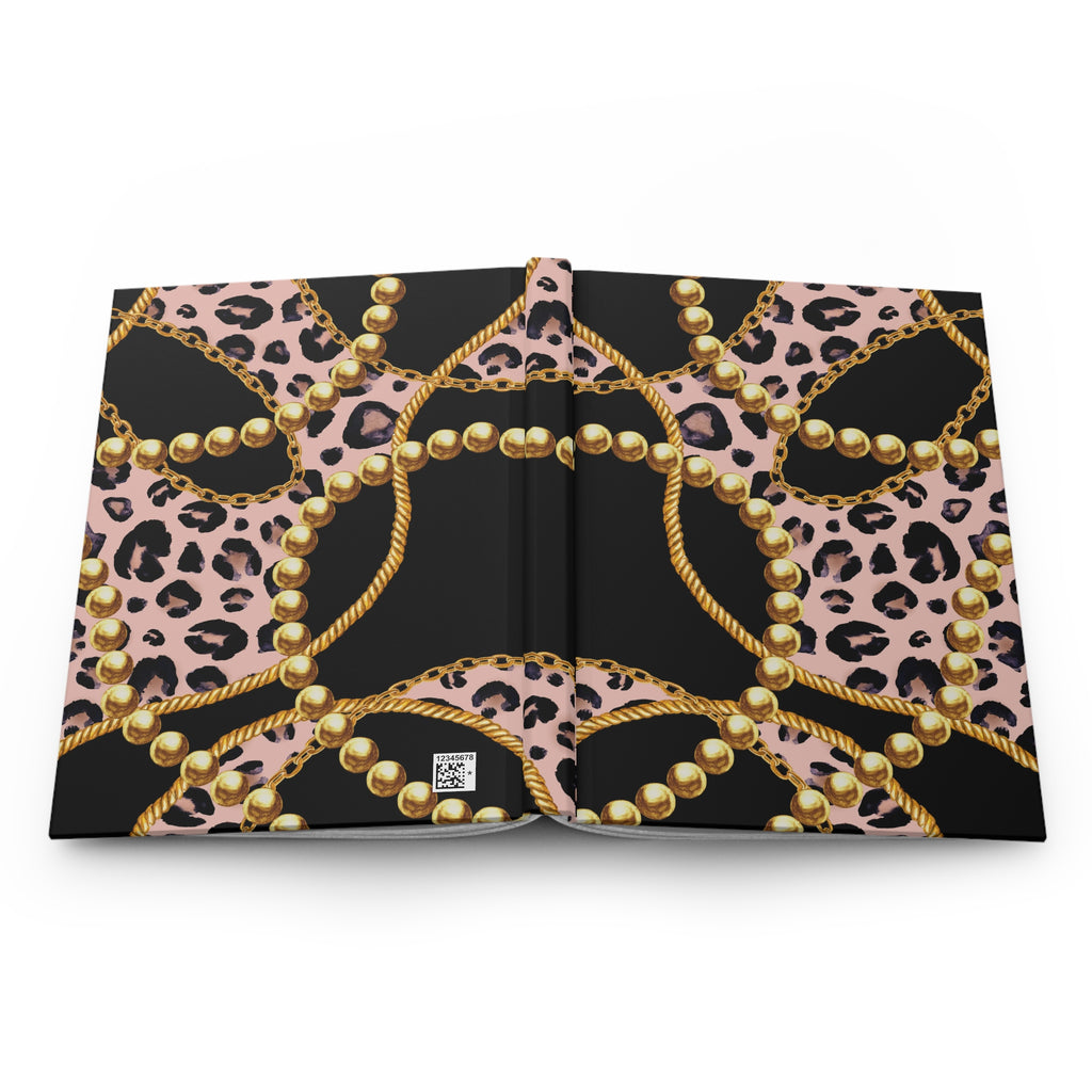 Gold Chain & Pink Leopard Hardcover Journal — Lined Matte Notebook