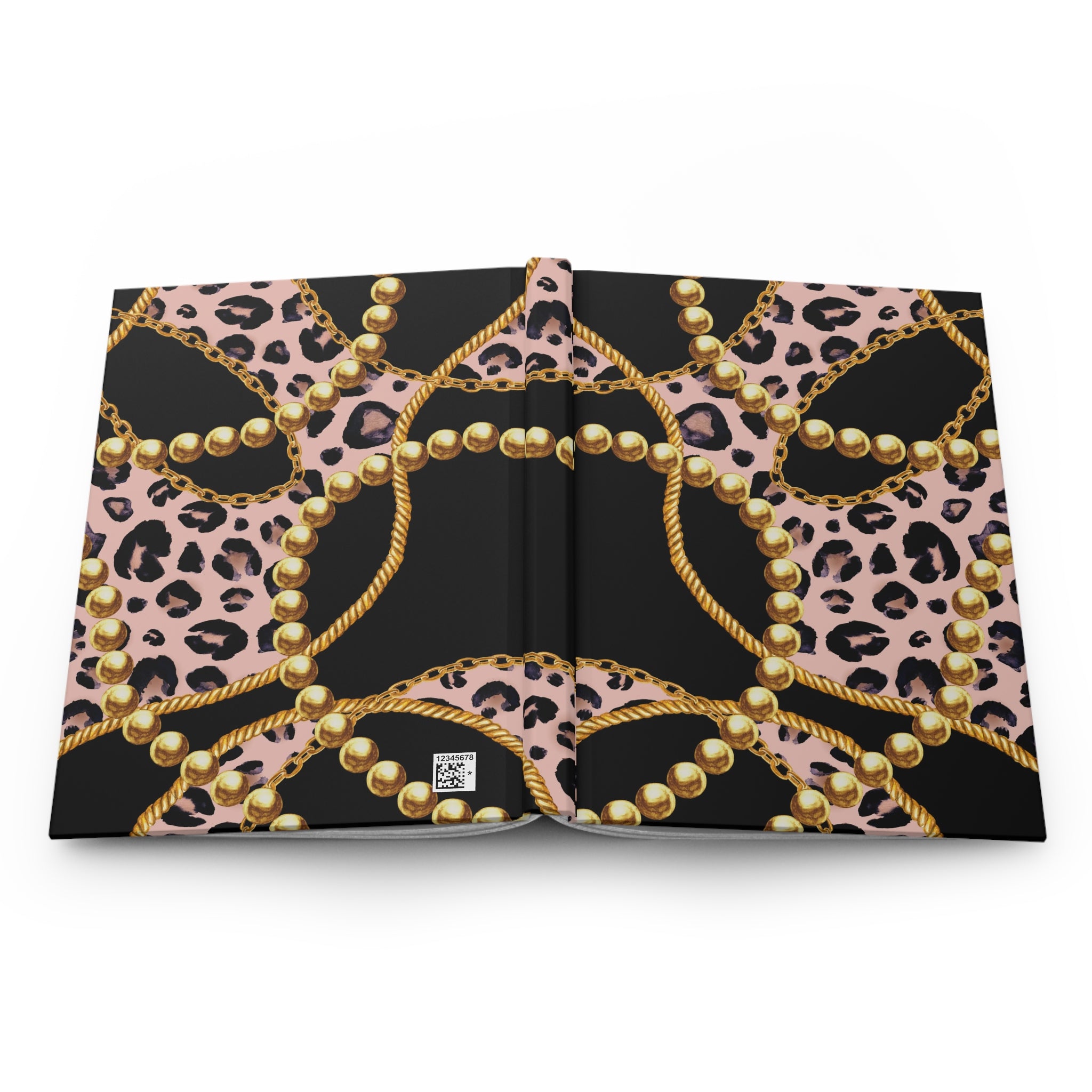 Gold Chain & Pink Leopard Hardcover Journal — Lined Matte Notebook