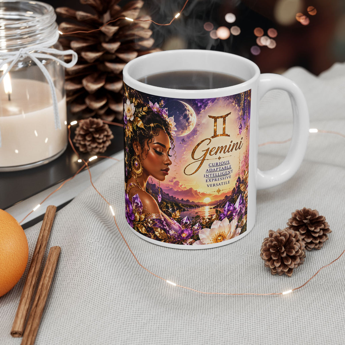 Gemini Astrology Mug — Zodiac Sign Ceramic Coffee Cup with Inspirational Poem by Printify