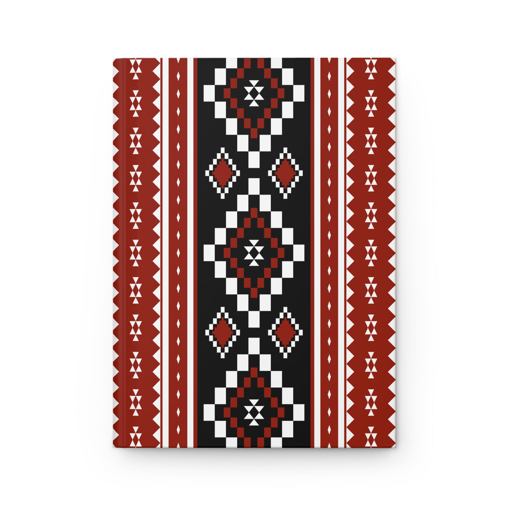 Tribal Geo Pattern Hardcover Journal — Red & Black Lined Notebook