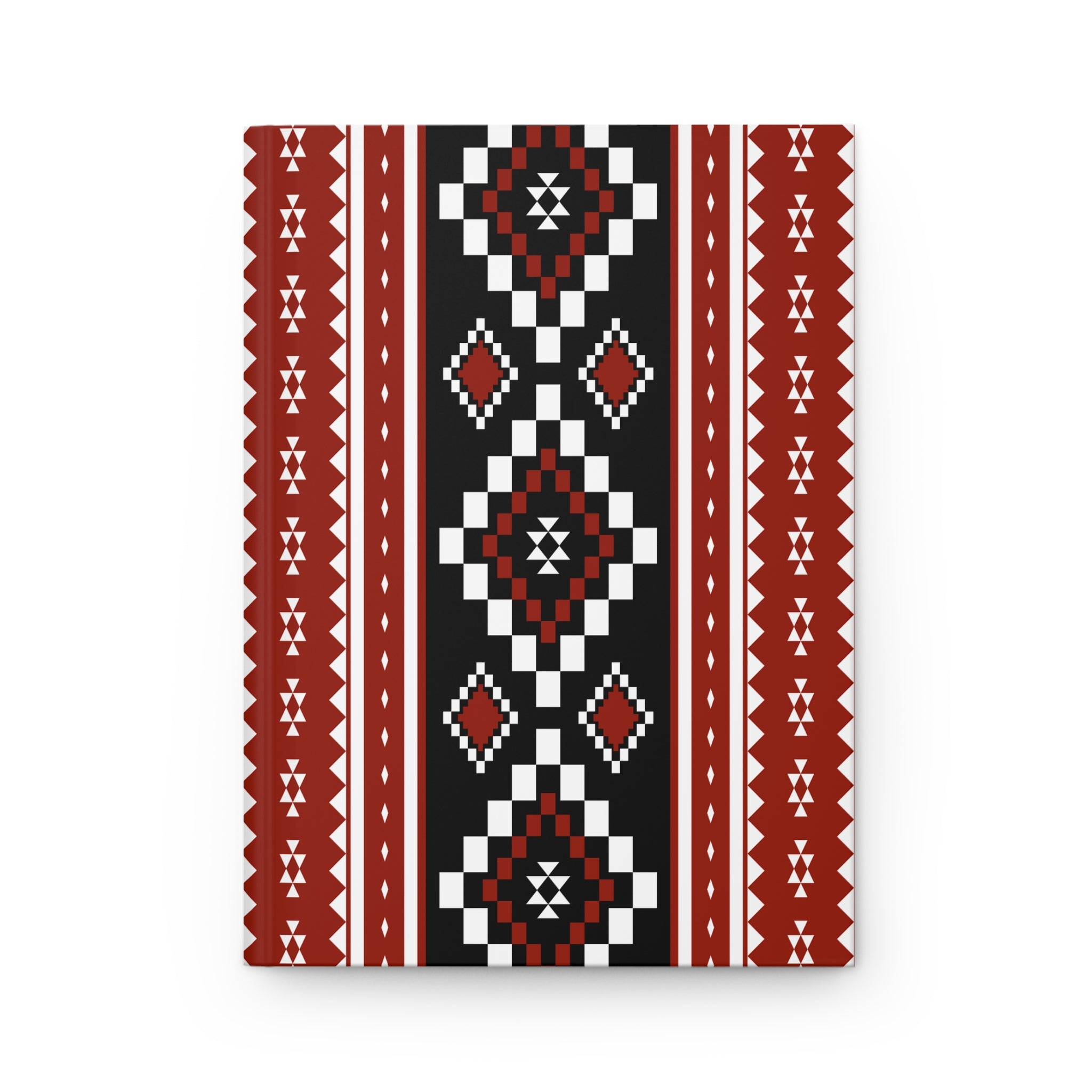 Tribal Geo Pattern Hardcover Journal — Red & Black Lined Notebook