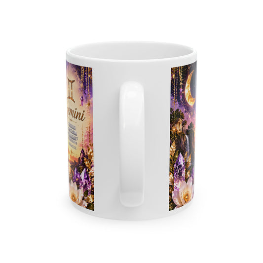 Gemini Astrology Mug — Zodiac Sign Ceramic Coffee Cup with Inspirational Poem by Printify