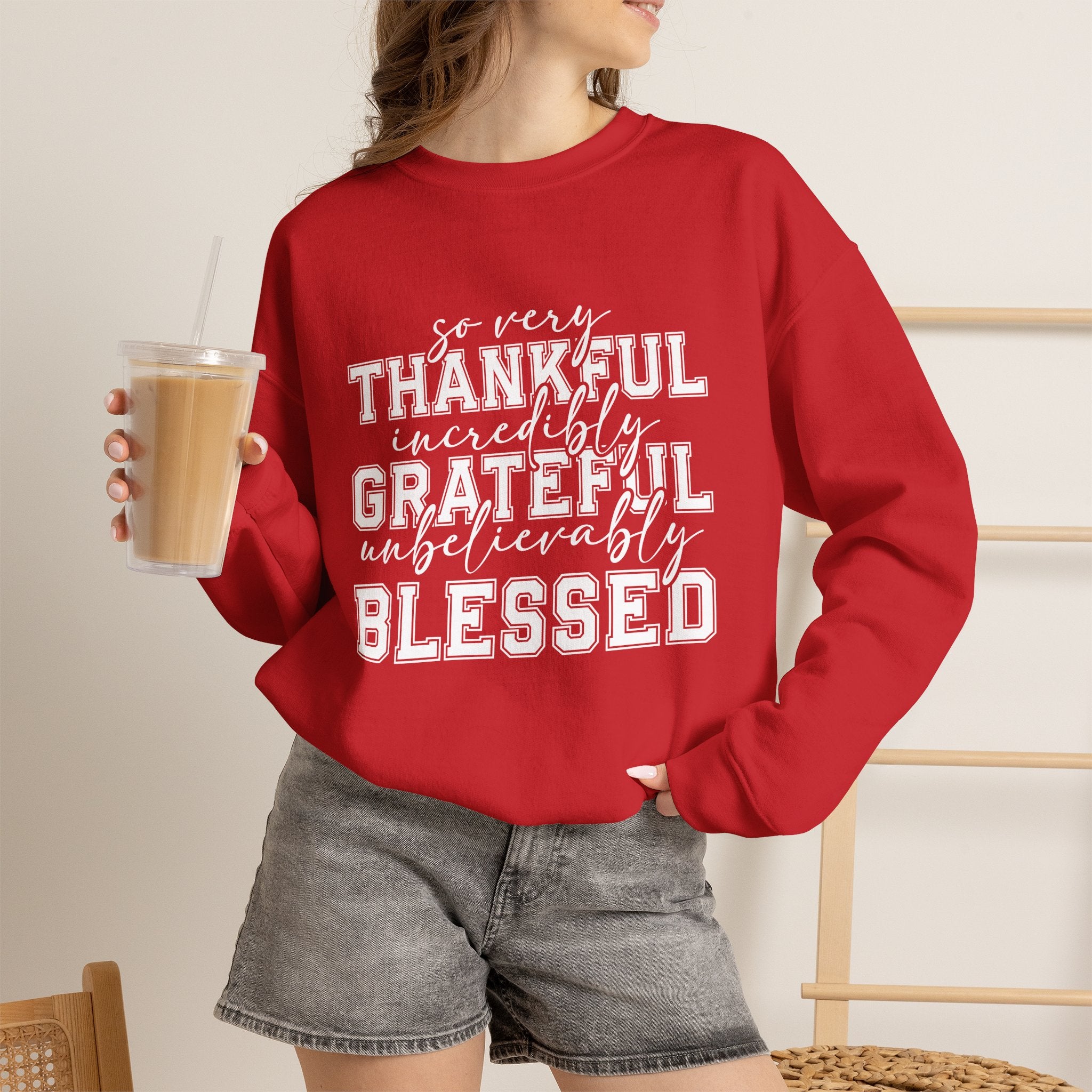 Thankful Grateful Blessed Crewneck Sweatshirt by Printify