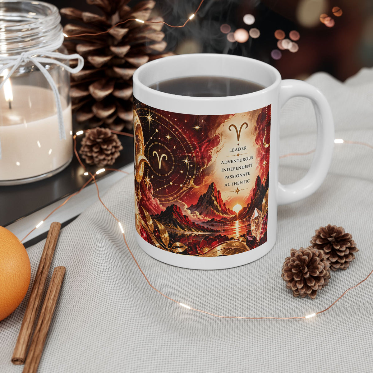 Aries Zodiac Mug – Golden Ram Ceramic Coffee Cup (11oz & 15oz) by Printify