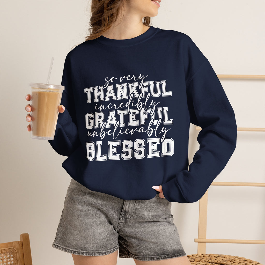 Thankful Grateful Blessed Crewneck Sweatshirt by Printify