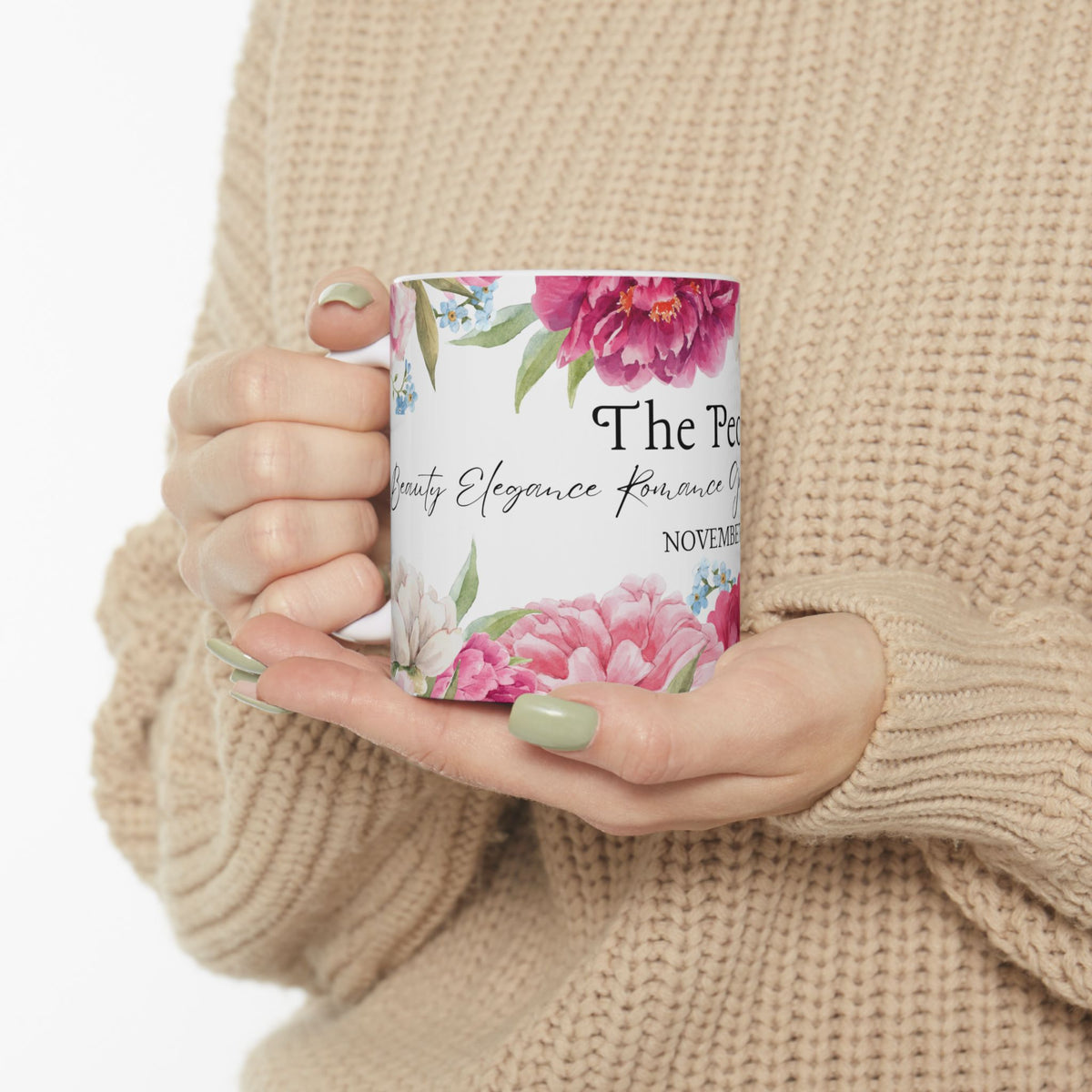 Peony Birth Flower Mug — November Floral Ceramic Coffee Cup (11oz/15oz) by Printify