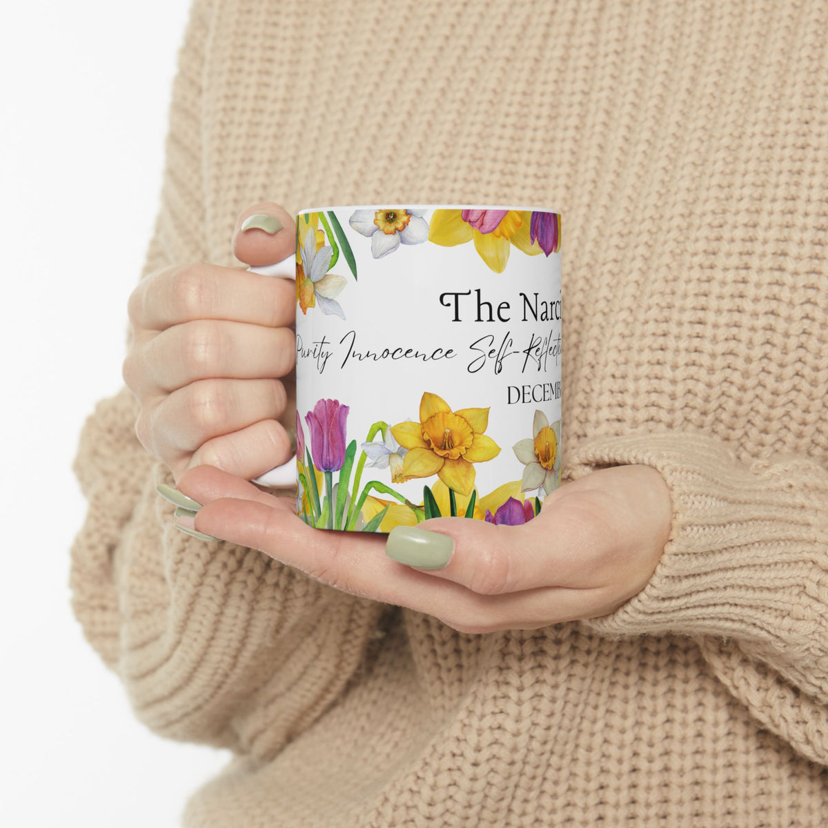 Daffodil & Narcissus December Floral Ceramic Mug — Self-Reflection & Growth by Printify