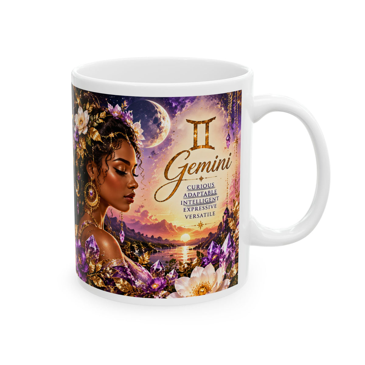 Gemini Astrology Mug — Zodiac Sign Ceramic Coffee Cup with Inspirational Poem by Printify