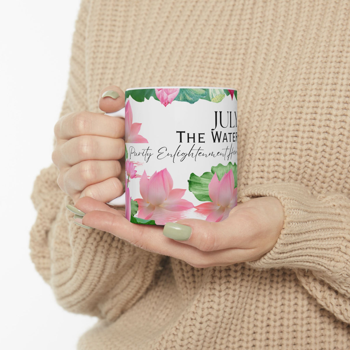 July Water Lily Ceramic Mug — Zodiac Flower Birth Month Coffee Cup by Printify