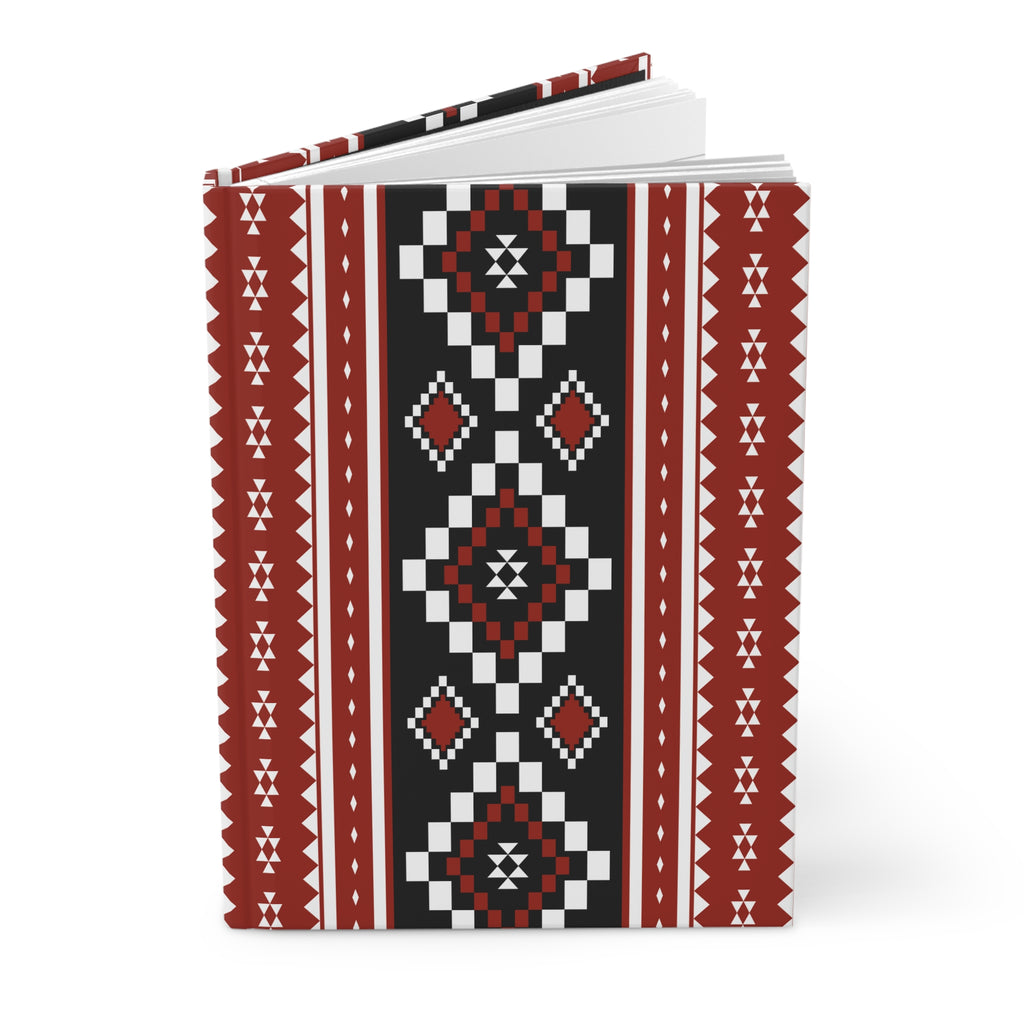 Tribal Geo Pattern Hardcover Journal — Red & Black Lined Notebook