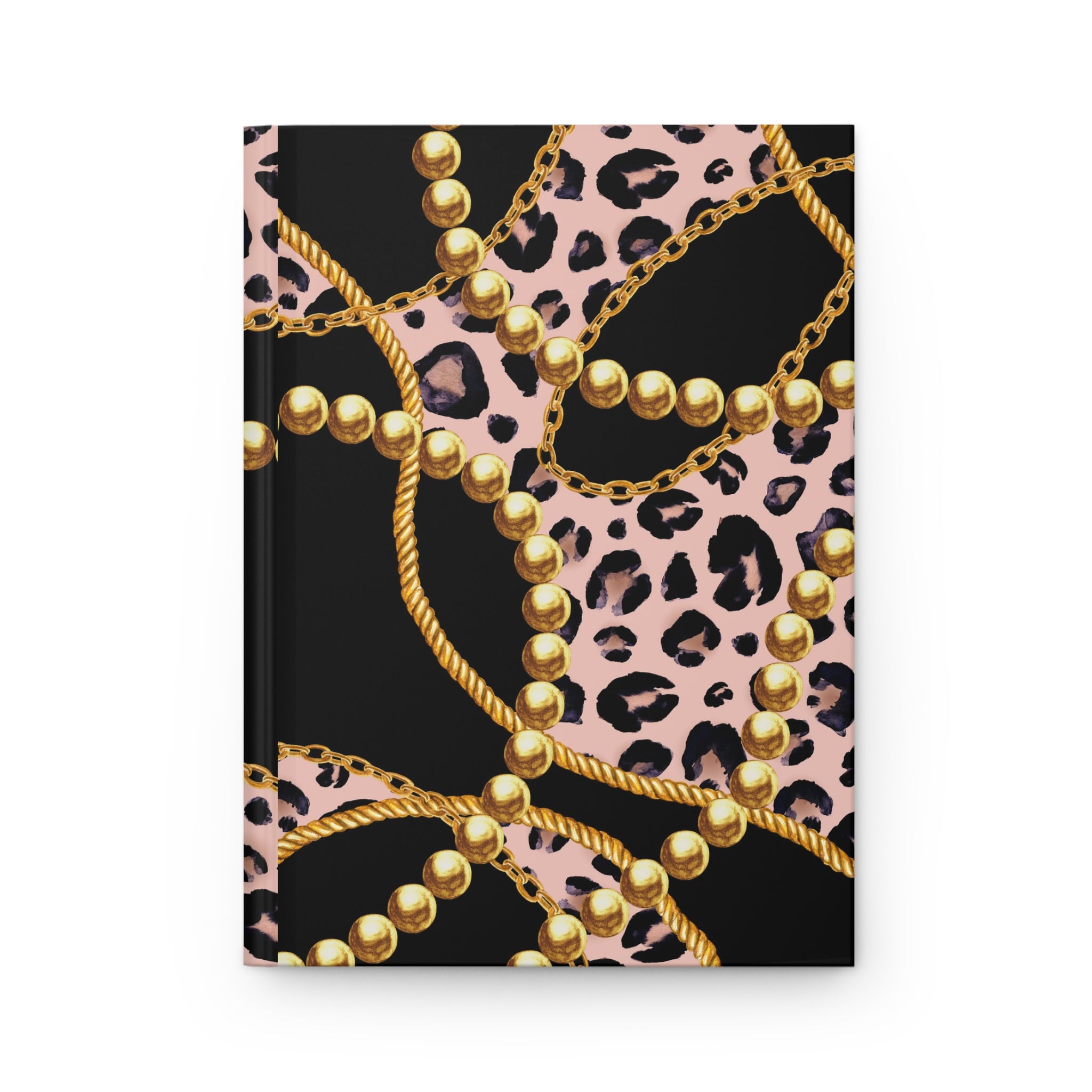 Gold Chain & Pink Leopard Hardcover Journal — Lined Matte Notebook