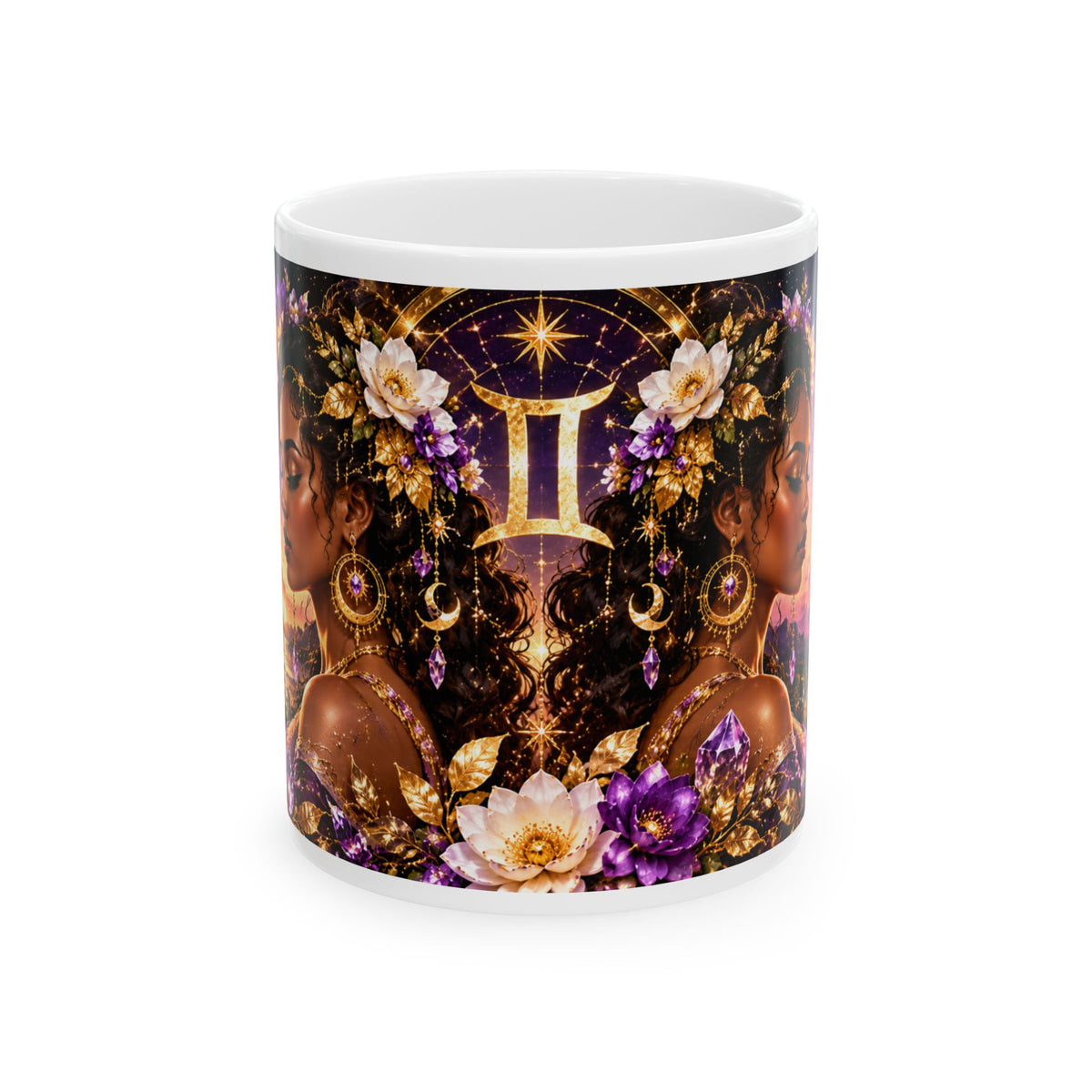 Gemini Astrology Mug — Zodiac Sign Ceramic Coffee Cup with Inspirational Poem by Printify