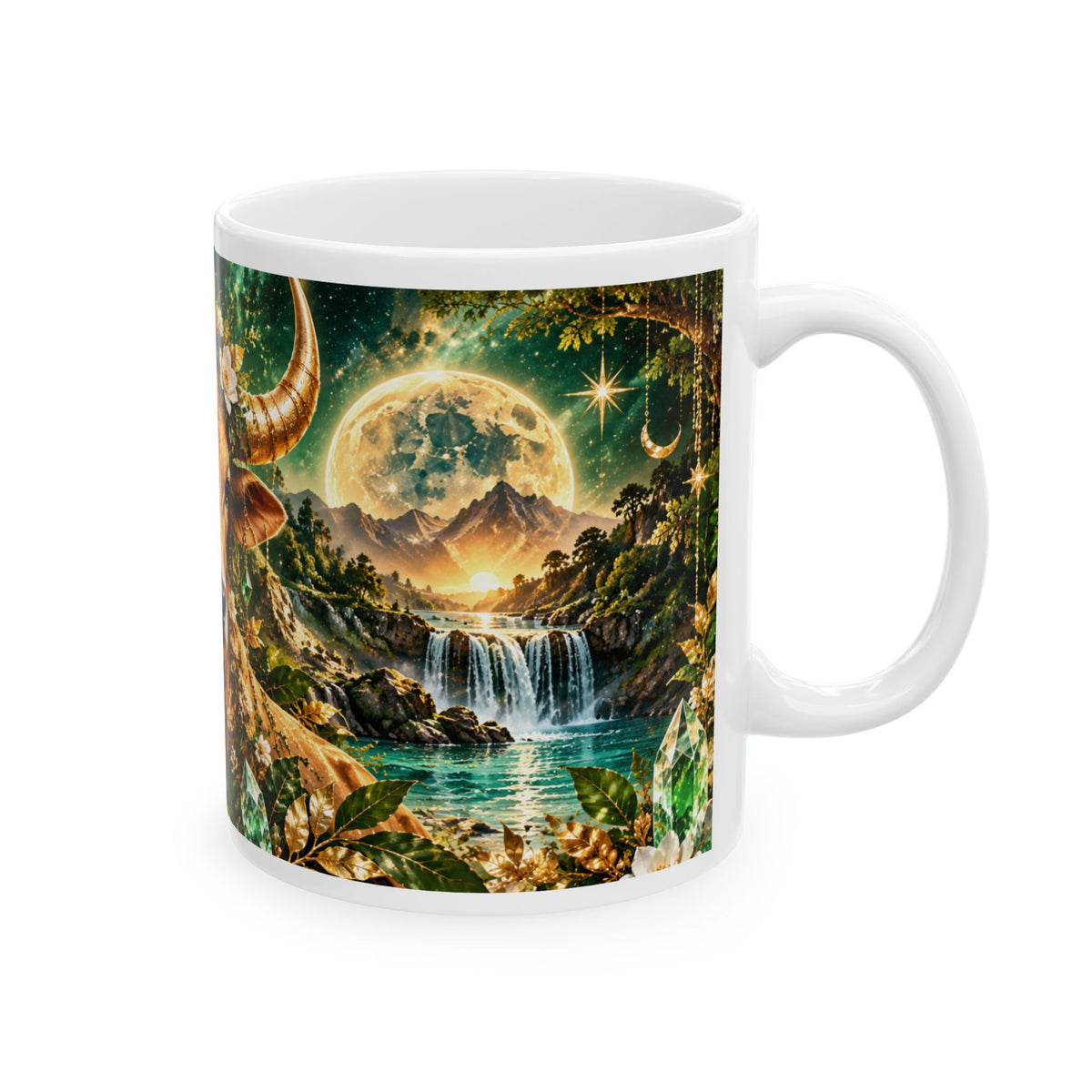 Rustic Floral Bull Ceramic Mug – Zodiac Taurus Coffee Cup (11oz/15oz) by Printify