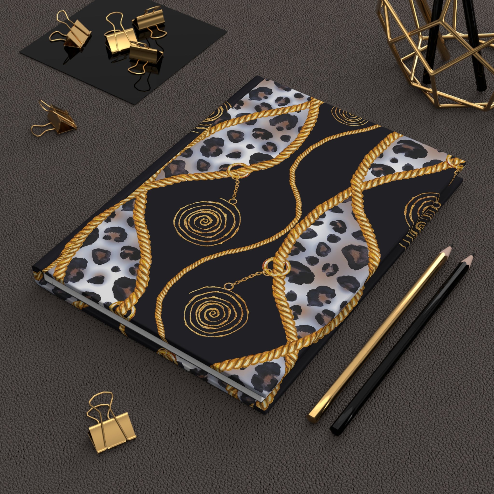 Leopard Rope & Gold Pendant Hardcover Journal — Lined Notebook