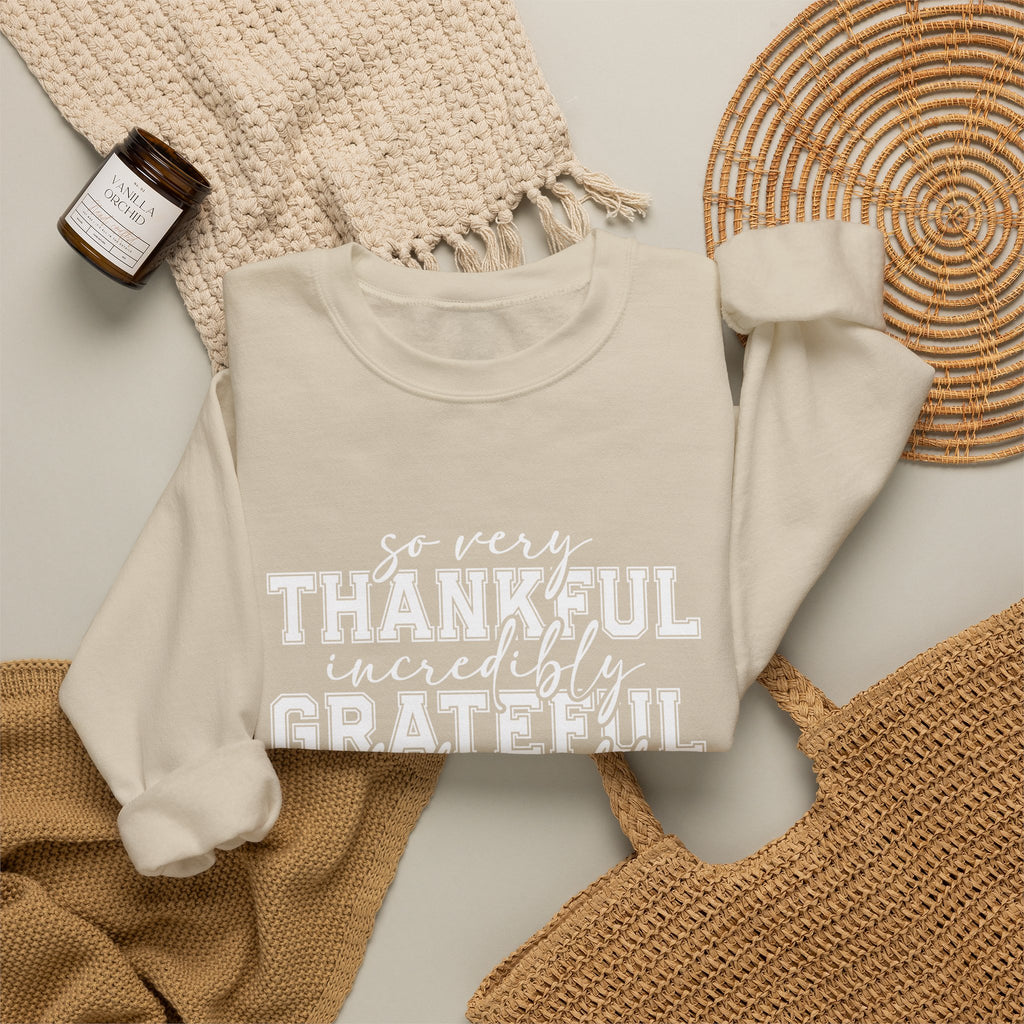 Thankful Grateful Blessed Crewneck Sweatshirt by Printify