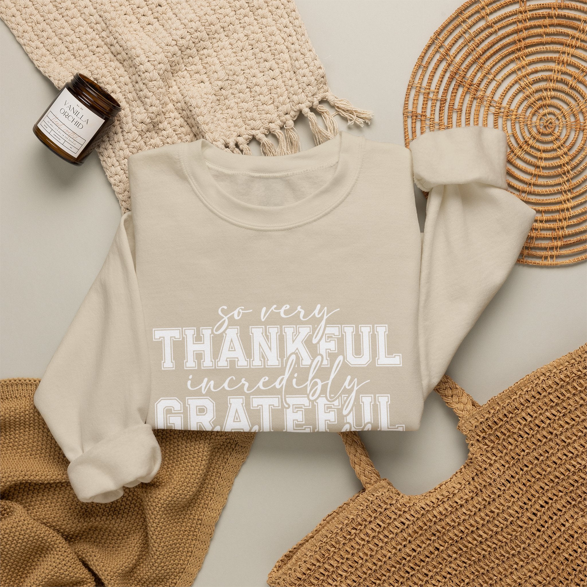 Thankful Grateful Blessed Crewneck Sweatshirt by Printify