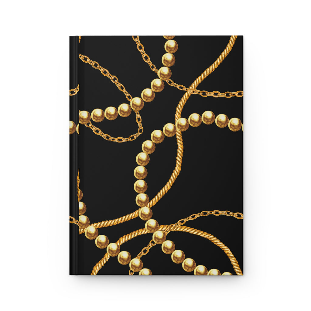 Hardcover Journal — Black & Gold Chain Pattern Lined Notebook