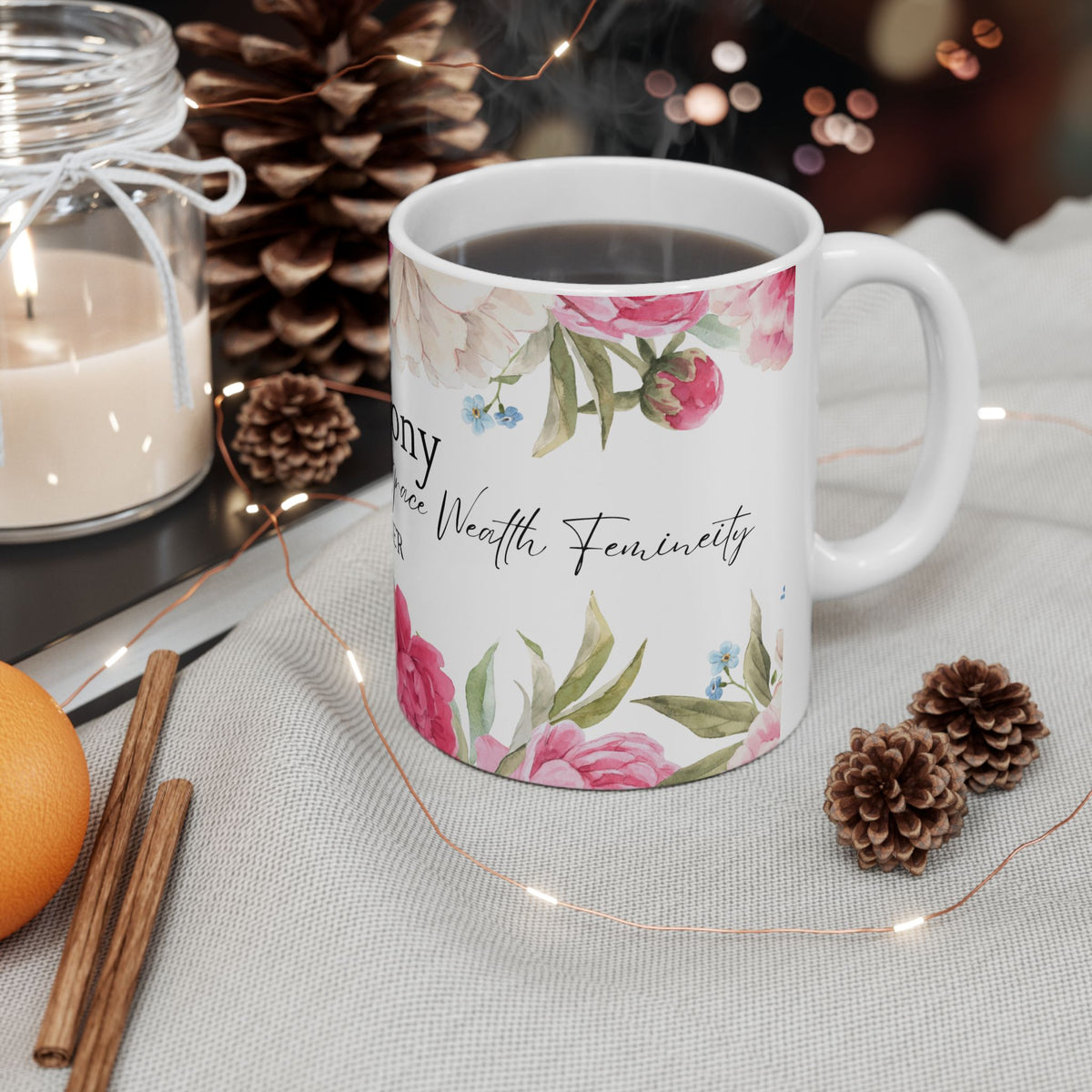 Peony Birth Flower Mug — November Floral Ceramic Coffee Cup (11oz/15oz) by Printify