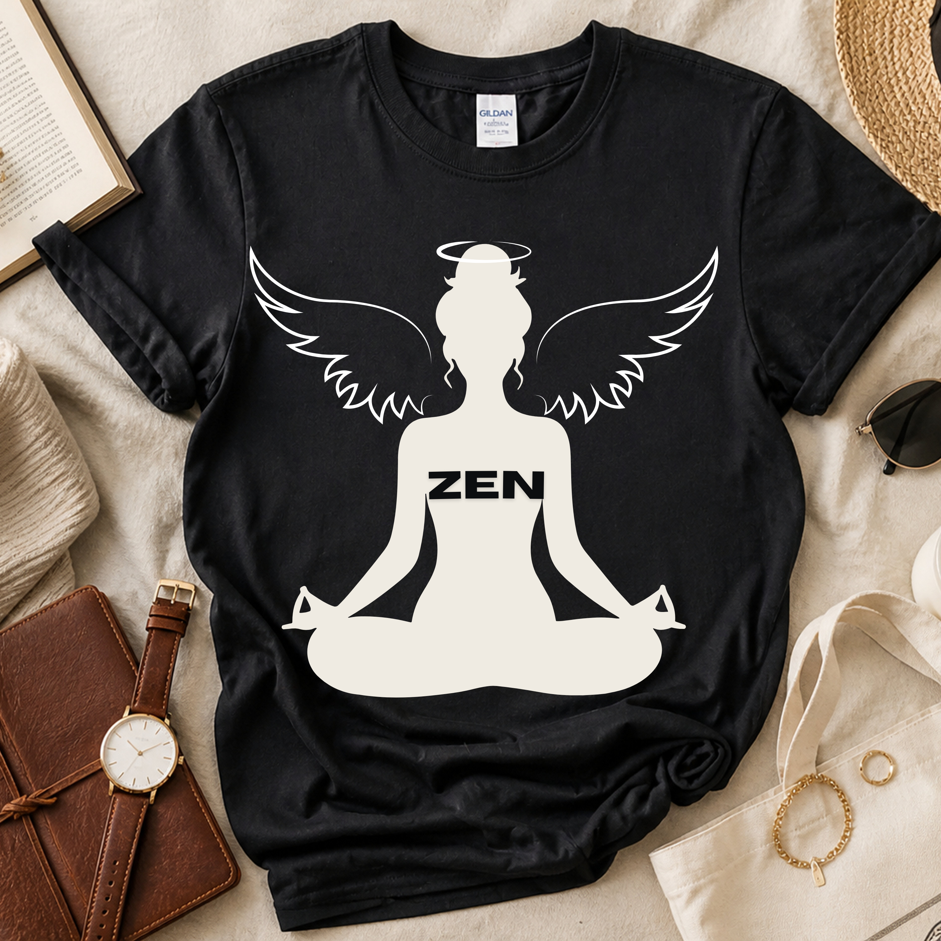 Zen Angel Meditation T‑Shirt — Mindfulness Yoga Tee
