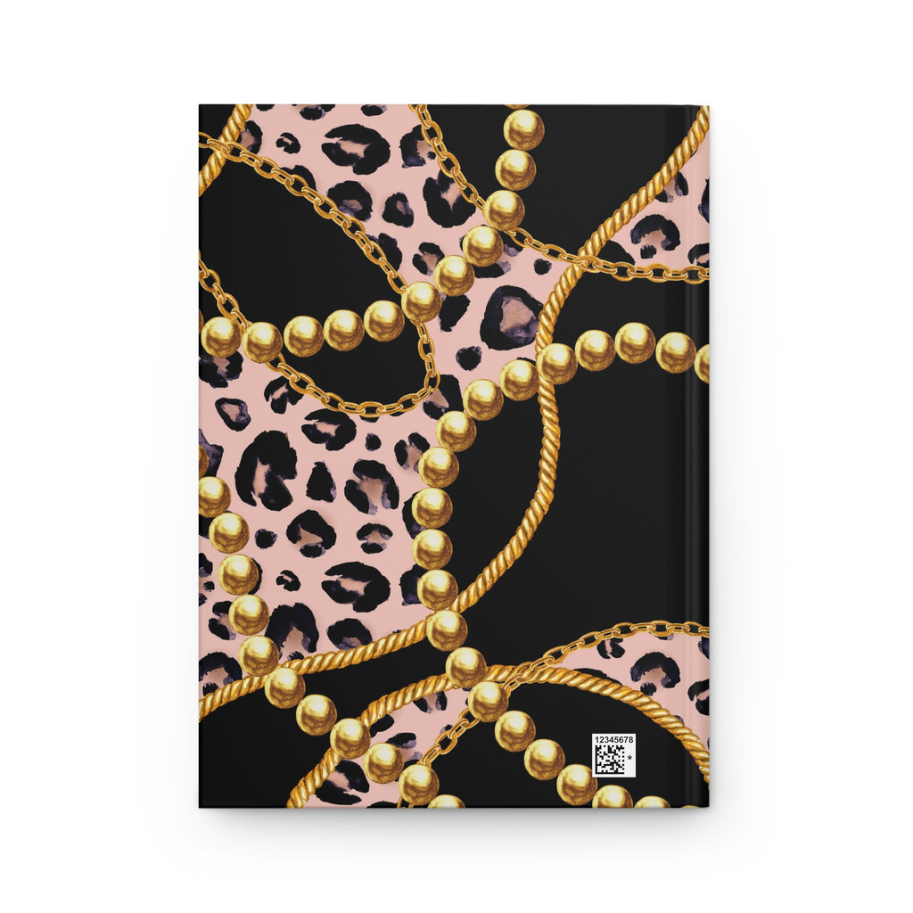 Gold Chain & Pink Leopard Hardcover Journal — Lined Matte Notebook
