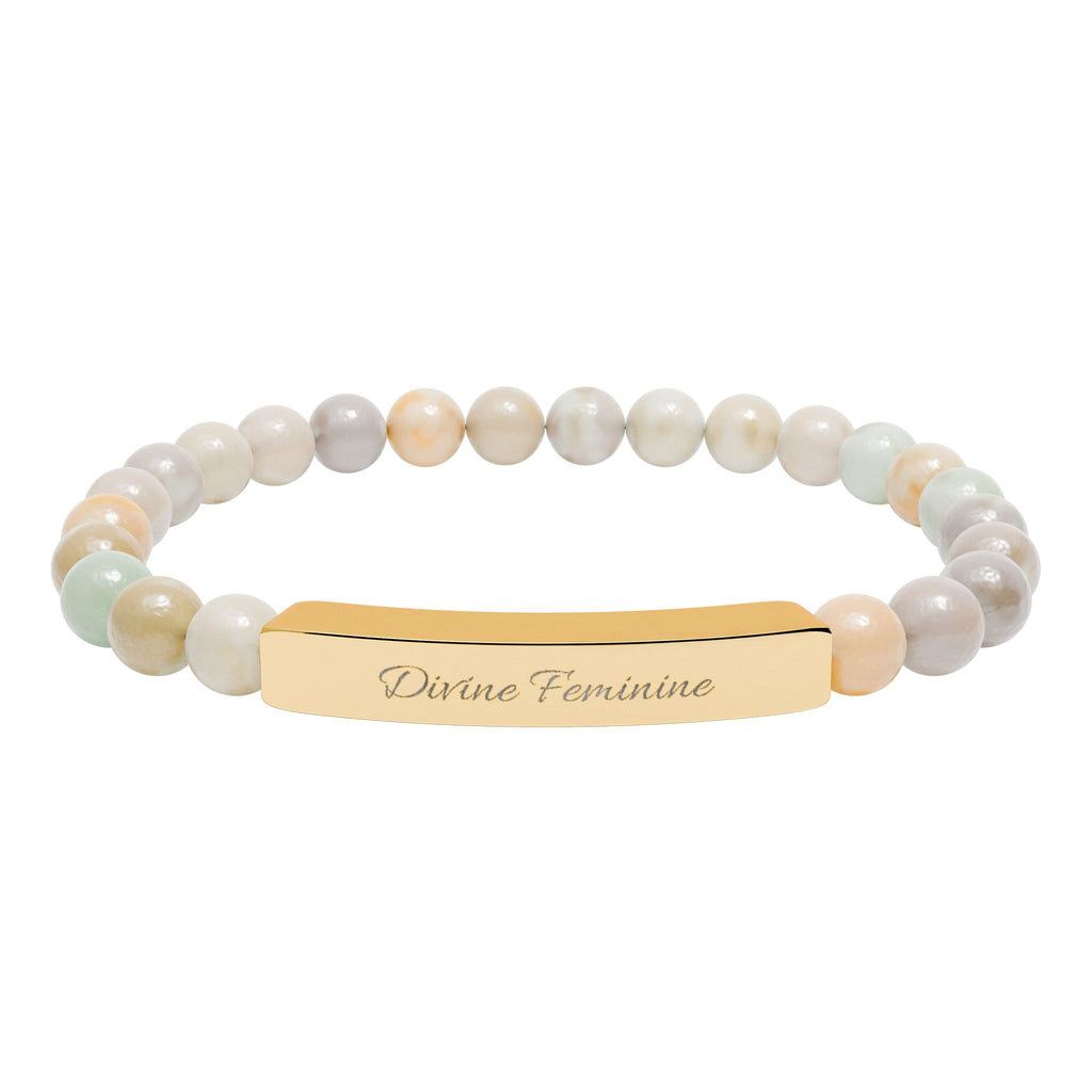 Engravable Natural Stone Bar Bracelet — Stretch Beaded Bracelet with Personalized Bar (‘Always Forever’ engraving) by Printify