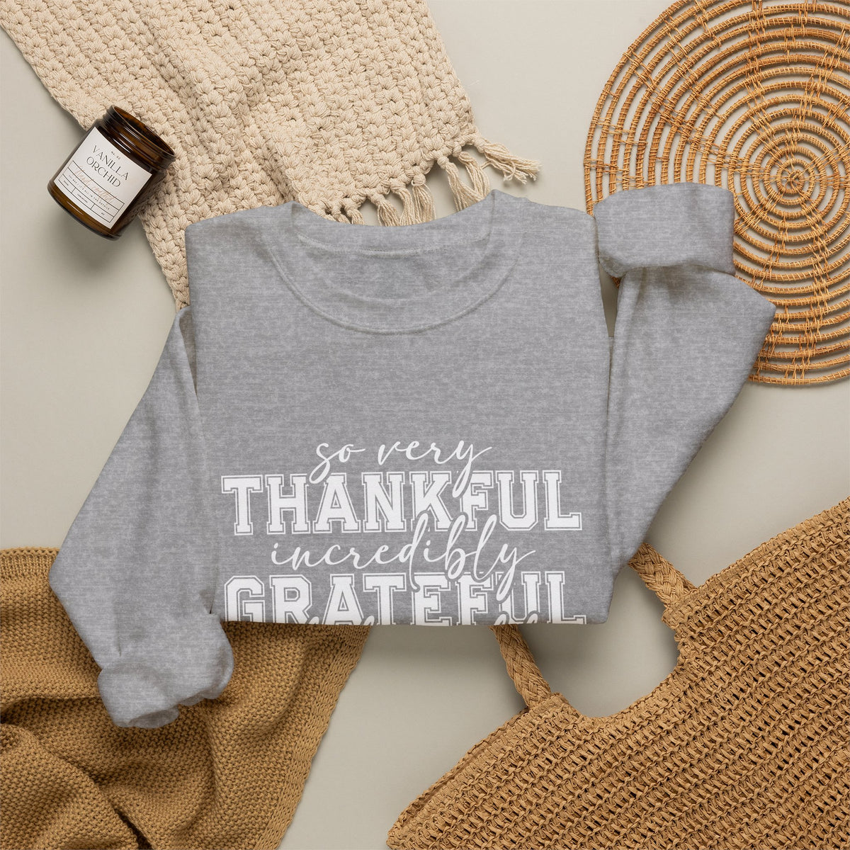 Thankful Grateful Blessed Crewneck Sweatshirt by Printify