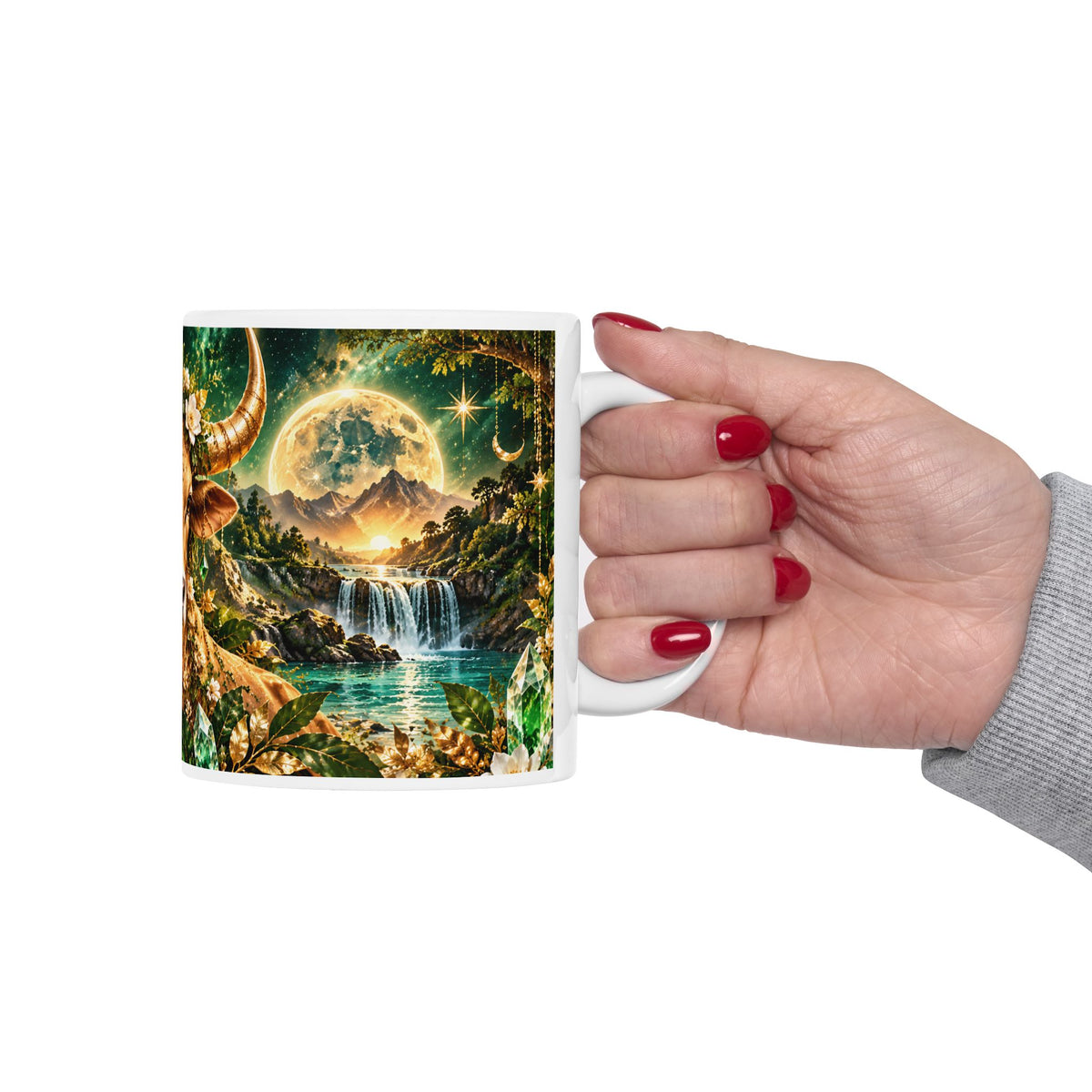 Rustic Floral Bull Ceramic Mug – Zodiac Taurus Coffee Cup (11oz/15oz) by Printify