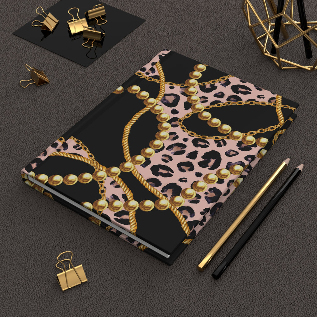 Gold Chain & Pink Leopard Hardcover Journal — Lined Matte Notebook
