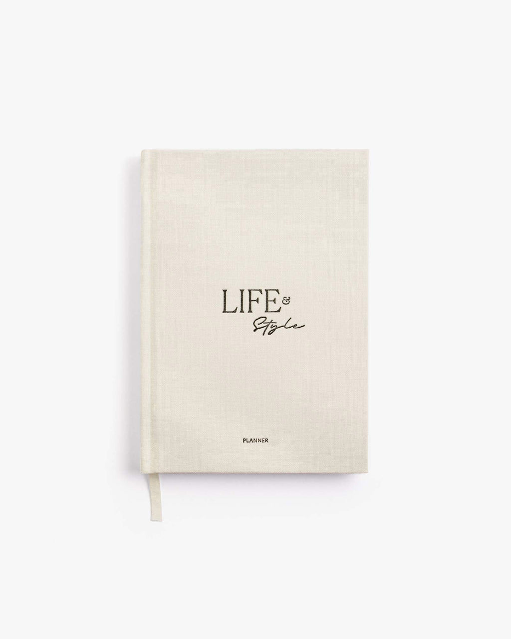 Beige planner with 'LIFE' and 'Style' text on a white background