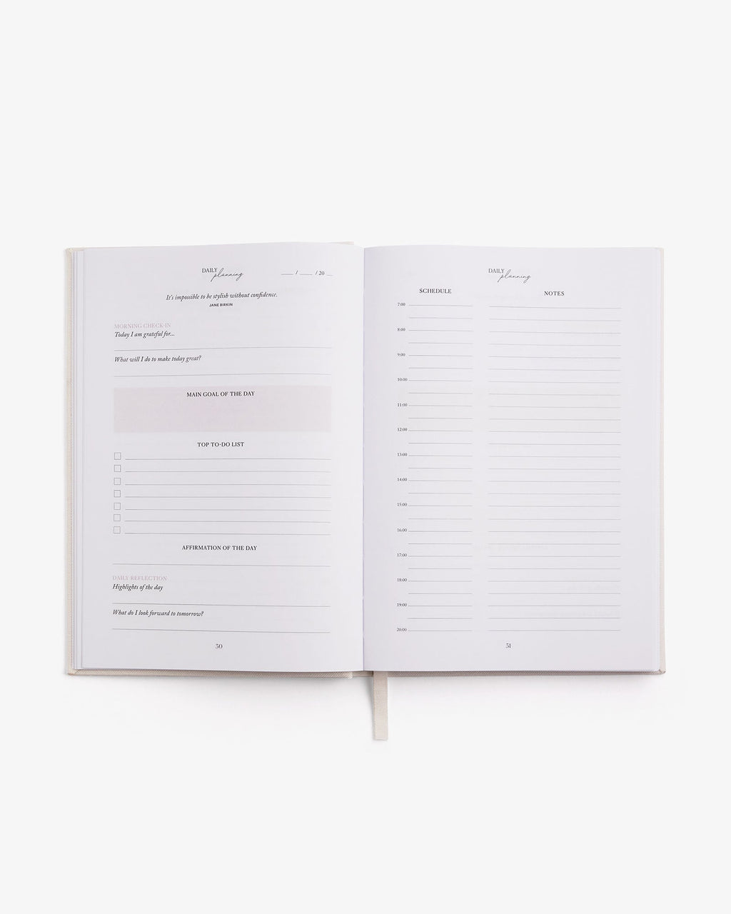 Open notebook with lined pages on a white background