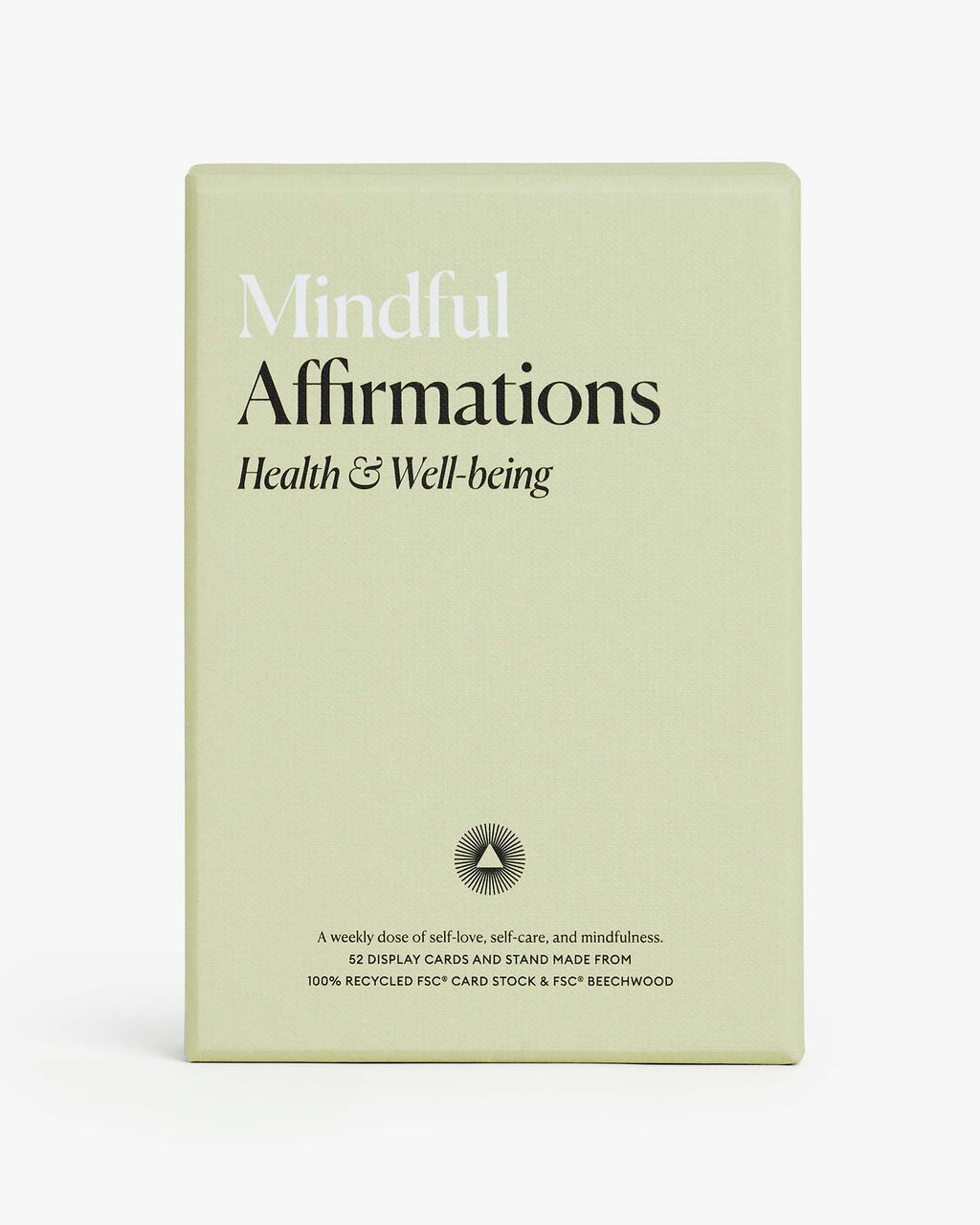 Pack of 'Mindful Affirmations' health and well-being cards on a light green background