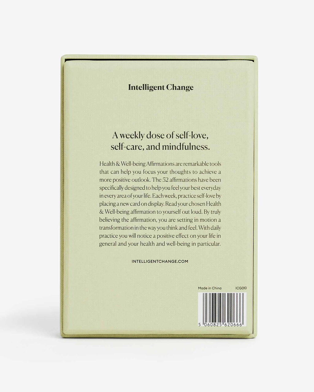 Back cover of a book titled 'Intelligent Change' with text about self-love, self-care, and mindfulness.