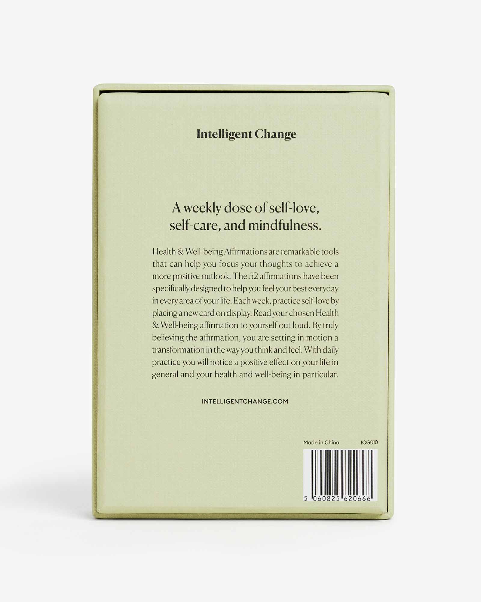Back cover of a book titled 'Intelligent Change' with text about self-love, self-care, and mindfulness.