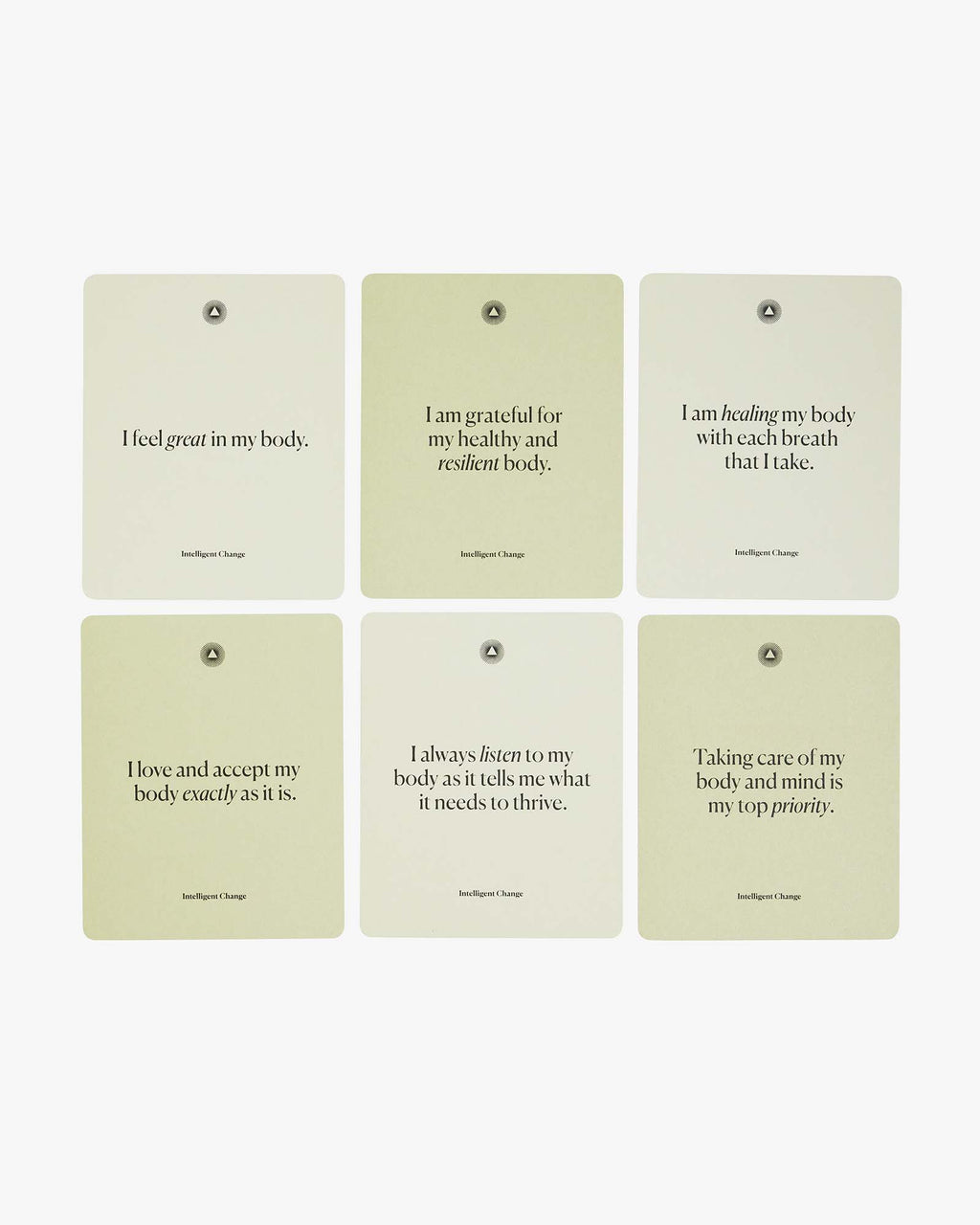 Six motivational cards with affirmations on a white background