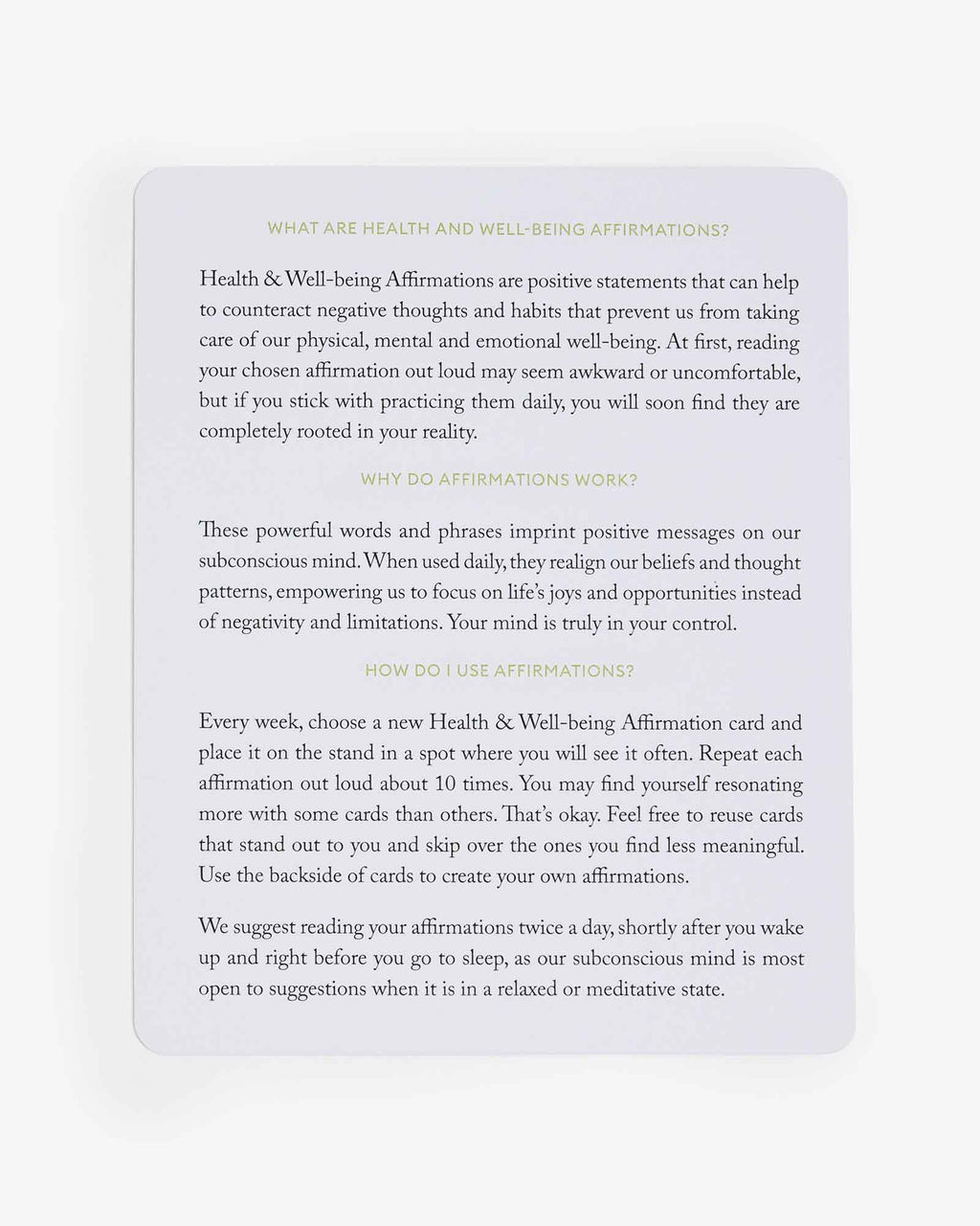Health and well-being affirmation card with text on a white background