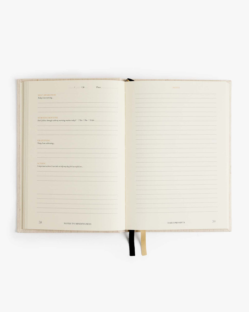 Open notebook with lined pages on a white background