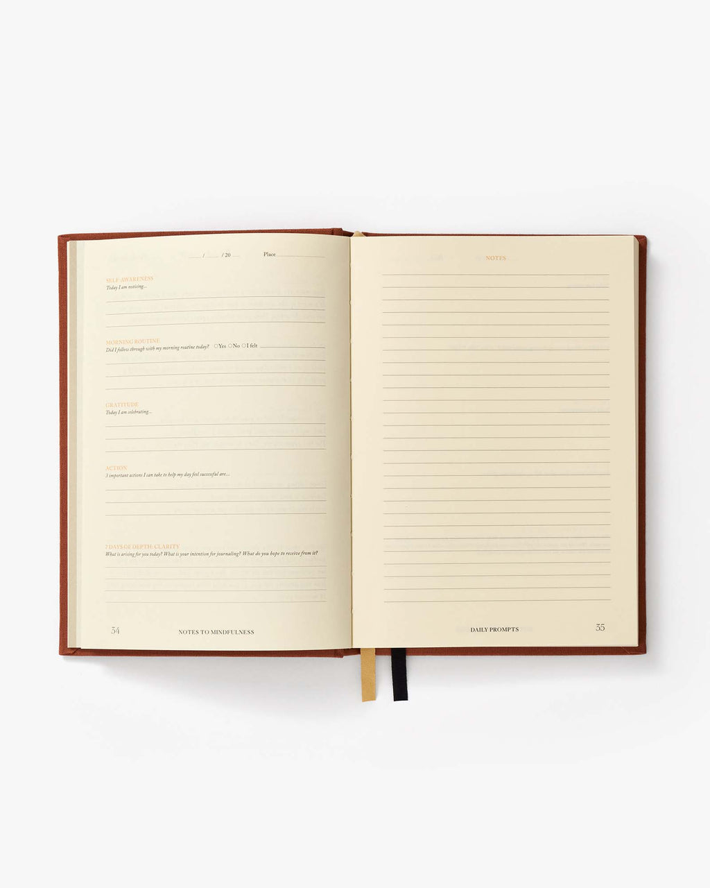 Open notebook with lined pages on a white background